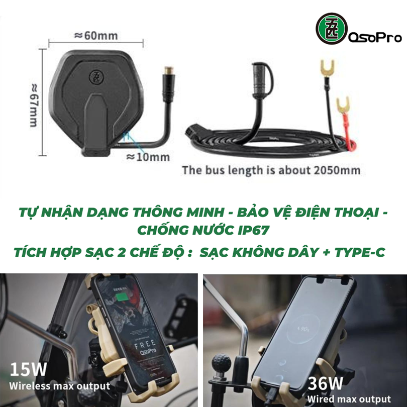 Bộ Sạc Không Dây Osopro Lắp Cho Kẹp Điện Thoại Osopro CW51