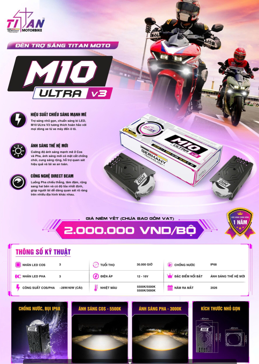 Đèn Trợ Sáng Bi Cầu Titan M10 Ultra V3 - ( 1 cặp)